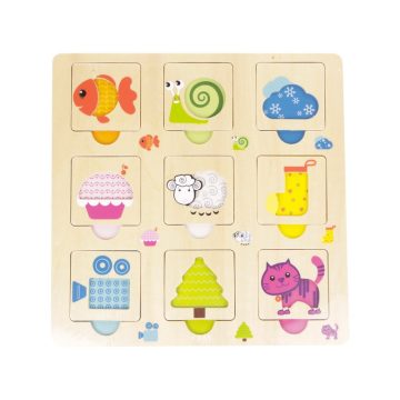 Állatok fa keretes 9 darabos puzzle