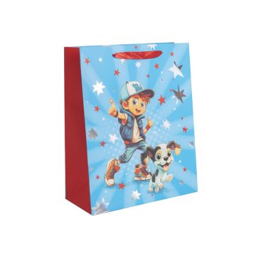 Papírtasak kisfiú kutyával 18x23cm