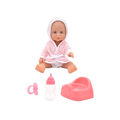 Baba, 30 cm fürdethetõ, fürdõköpenyben, bilivel, cumisüveggel