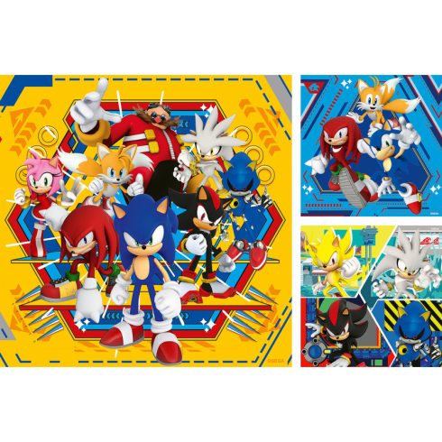 Puzzle 3x49 db - Sonic, a sündisznó